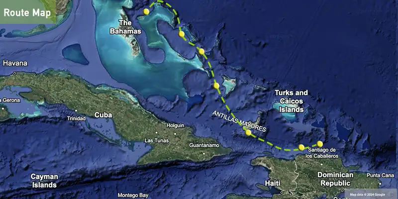 Sailing route map dominican republic to bahamas