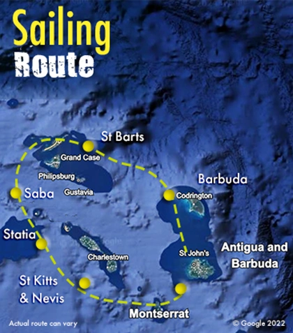 Mystery caribbean islands sailing route map