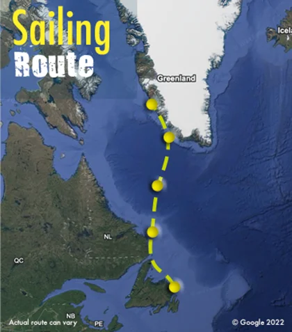 Newfoundland to greenland sailing route map