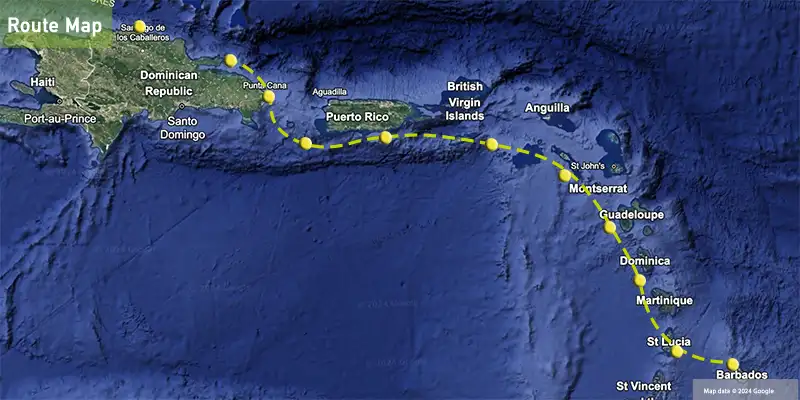 st lucia to dominican republic route map